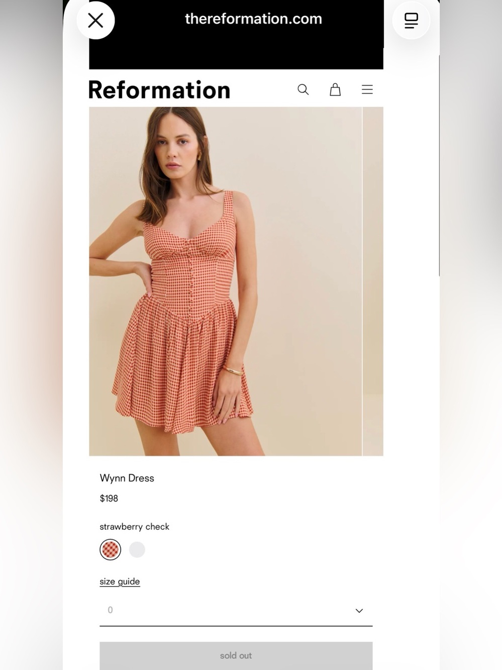 BRAND NEW Reformation Wynn Dress Strawberry Check Size 0!! SOLD OUT ONLINE - Picture 2 of 16
